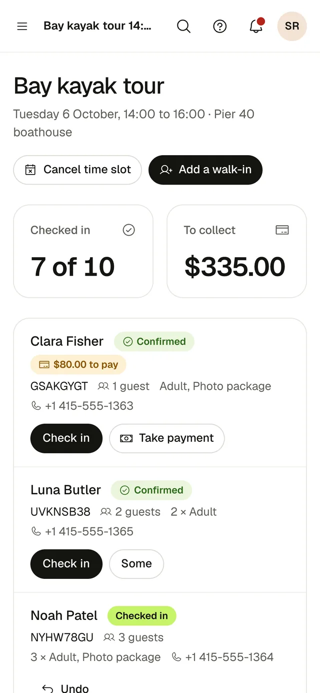 Check-in w TicketPa, przykład z fikcyjnymi danymi.